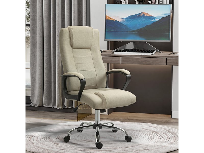  Fauteuil de bureau aspect lin, réglable en hauteur, fonction bascule, 5 roulettes, beige 921-265V00BG - Conforama D