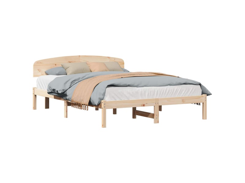  Lit double- lit adulte -  cadre de lit avec tête de lit naturel 150 x 200 cm pin massif  - Conforama A