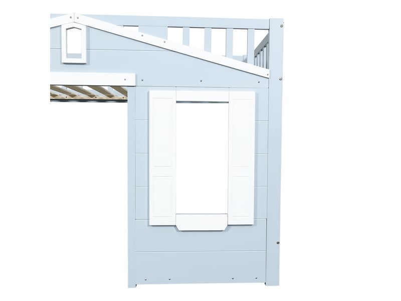  Lit mezzanine enfant, lit simple avec échelle à gauche ou à droite, fenêtres et espace libre, 90x200 cm, sans matelas  - Conforama E