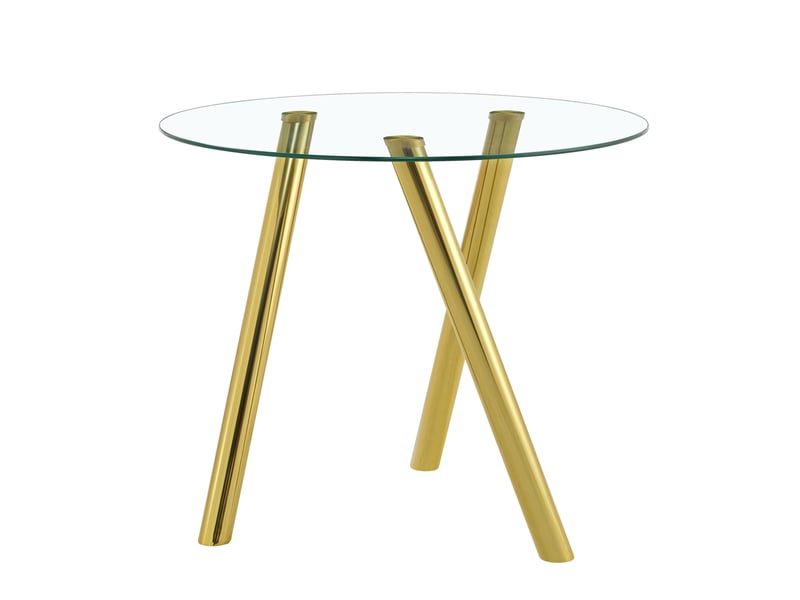 Table de salle à manger ronde fixe en verre trempé avec pieds en métal doré, finition brillante, 89 × 89 × 76 cm - Conforama A