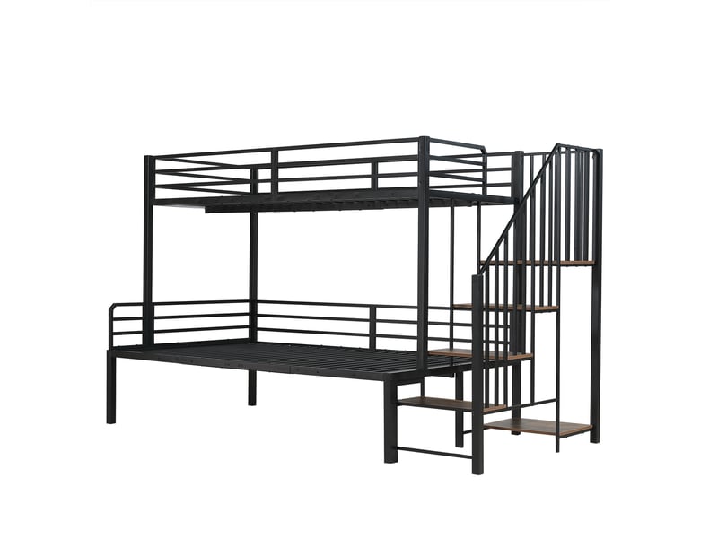  Lit superposé en fer, idéal pour enfants et adolescents, avec penderie d'angle à échelle et rangements, structure en fer et mdf, coloris noir et bois vieilli, dimensions : 90 x 200 cm et 120 x 200 cm.  - Conforama D