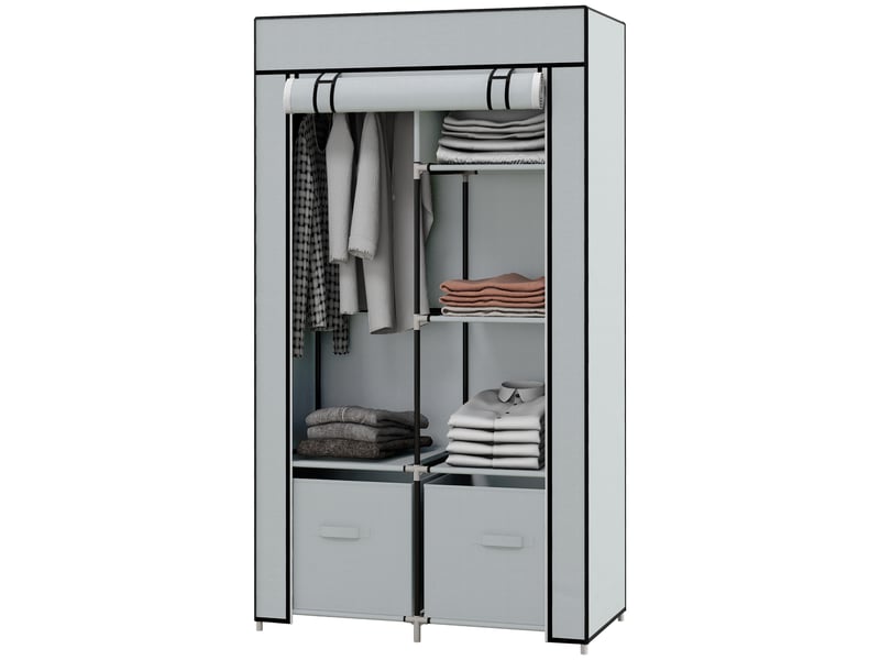  Armoire en tissu gain de place avec penderie, 5 étagères et fermeture éclair, gris clair  - Conforama A