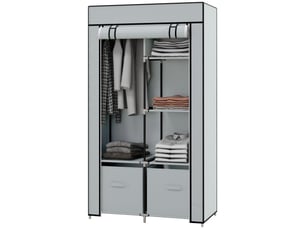 Armoire en tissu gain de place avec penderie, 5 étagères et fermeture éclair, gris clair