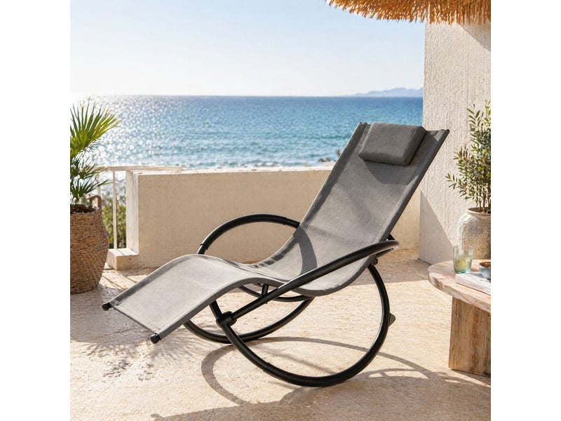  Transat à bascule 1 place gris en textilène, structure métal et coussin amovible pour l'extérieur, tout en douceur  - Conforama B