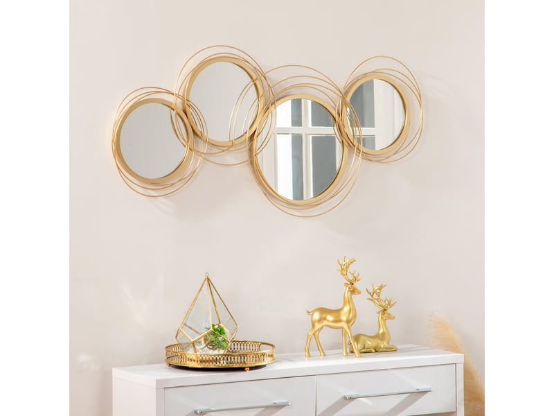  Lot de 4 miroirs muraux ronds 107x56 cm dorés en métal, décoration murale pour salon, chambre ou bureau  - Conforama B