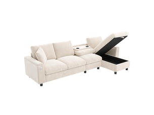 Canapé d'angle réversible fixe <strong>MERAX</strong> <strong>canapé d'angle beige</strong> 4 places Tissu beige avec coffre de rangement