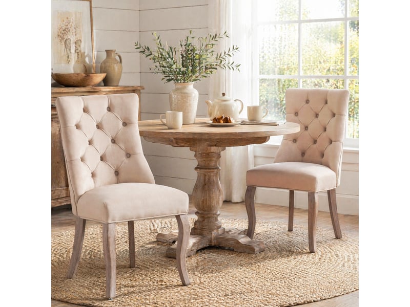  Lot de 2 chaises de salle à manger à dossier haut en velours beige  - Conforama B