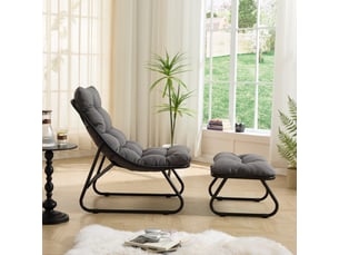 Chaise d'extérieur avec repose-pieds en acier et tissu gris