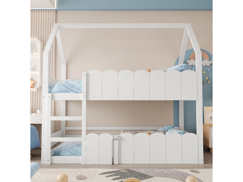  Lit superposé 90x200 cm coloris blanc bois massif lit enfant blanc - Conforama B