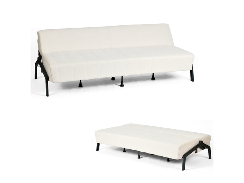  Canapé-lit convertible 3 places avec ressorts et dossier inclinable 3 niveaux en tissu beige  - Conforama A