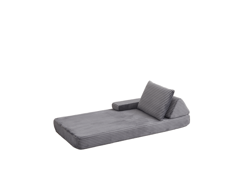  Canapé modulaire 1 place, dossiers et accoudoirs mobiles, coussin long en velours côtelé gris, 211,5 × 106,5 × 48 cm  - Conforama A