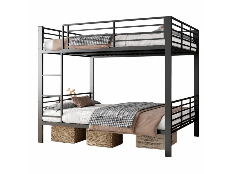 Lit superposé 140x200 cm en métal, structure renforcée 400 kg, sans bruit, barrière de sécurité haute, idéal appartements, noir Radiant Stride - Conforama A