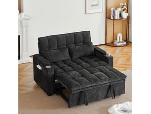 Canapé droit convertible <strong>MODFU</strong> <strong></strong> 2 places Tissu noir avec coffre de rangement