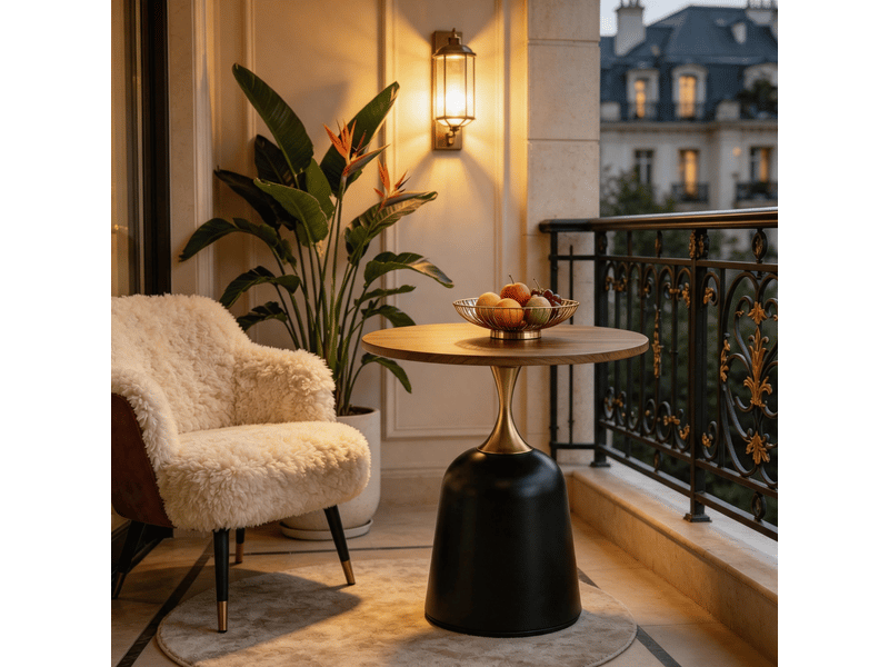  Table d’appoint ronde 60x60x58 cm style nordique avec piètement en métal noyer et noir  - Conforama C