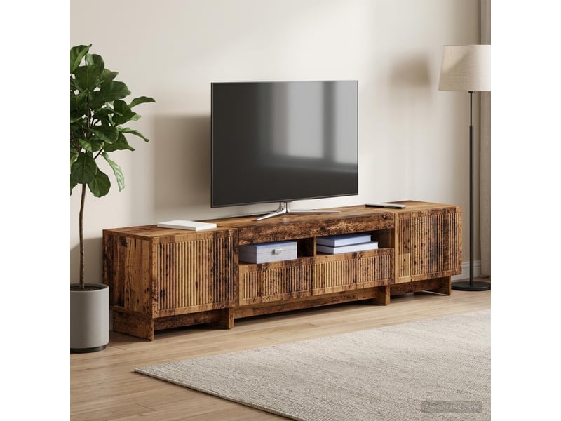  Meuble tv - banc tv - meuble de rangement led 5 pièces bois ancien bois d'ingénierie  - Conforama C