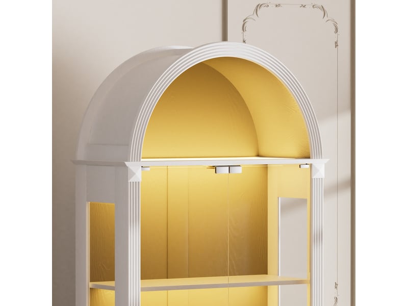 Vitrine en verre trempé avec éclairage led tricolore et rangements ouverts en mdf et verre blanc 80 × 35 × 180 cm  - Conforama E