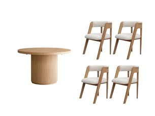 Bobochic ensemble prado avec table à manger extensible avec rangements 120 à 204 cm + lot de chaises bastide placage chêne massif marron clair