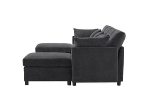 Canapé modulable, avec fonction couchage, avec pouf, avec coussins, en tissu chenille, coloris gris, l278 x p161 x h81 cm