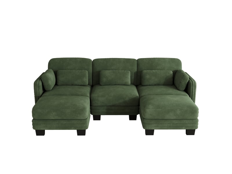 Canapé modulable tcqpz en u 3 places 253 x 143 x 88 cm avec 2 ottomans chenille vert - Conforama A