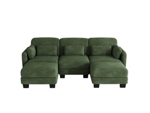 Canapé modulable tcqpz en u 3 places 253 x 143 x 88 cm avec 2 ottomans chenille vert