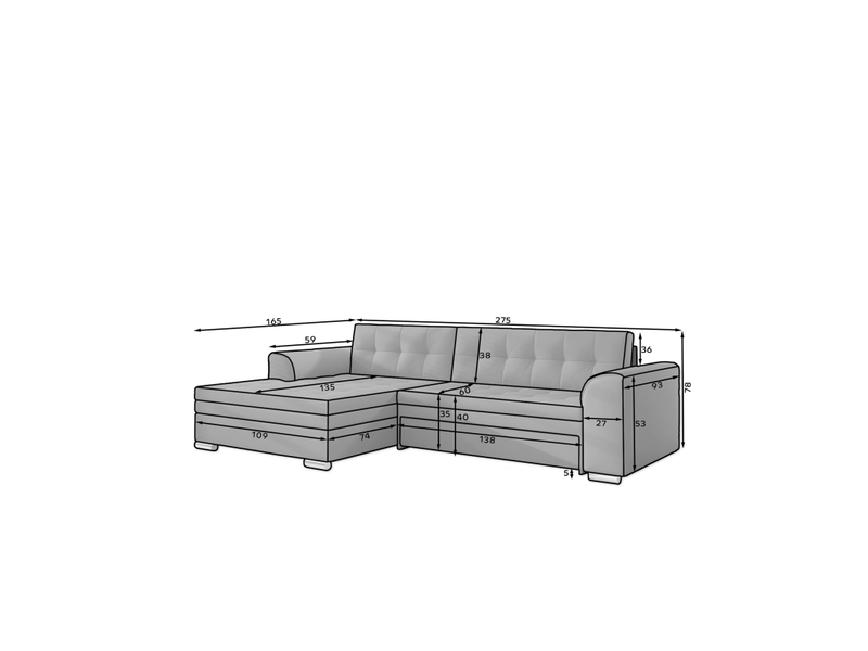  Canapé d'angle convertible conforto 4 places noir – angle gauche  - Conforama C