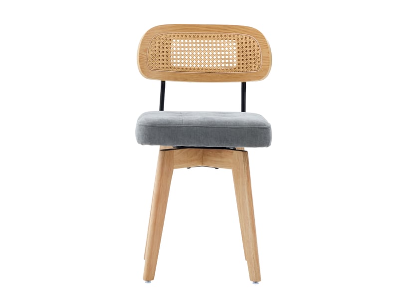 Chaise pivotante 360° lot de 2, chaises de cuisine style mid-century moderne, dossier tressé et assise rembourrée gris chenille - Conforama A