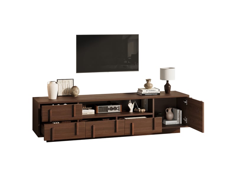  Meuble tv sur pied 180x40x45 cm avec 4 tiroirs en mdf coloris noyer  - Conforama A