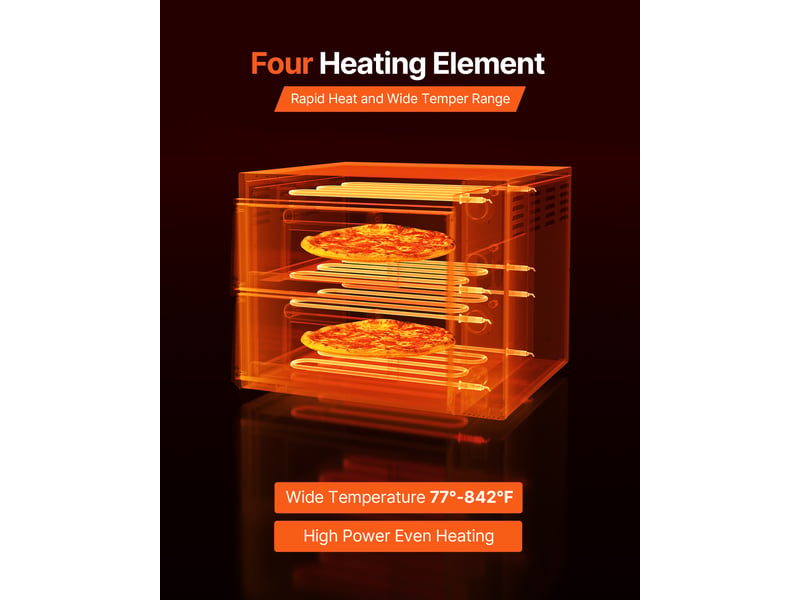  Vevor four à pizza électrique de comptoir 45,7 cm, 2 niveaux, contrôle indépendant température supérieure et inférieure, max. 450 °c, inox PSL-36-EU - Conforama C