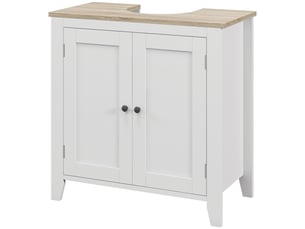 Meuble sous lavabo blanc et bois, armoire à deux portes, 60 x 30 x 60 cm