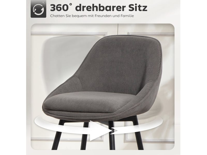 Tabouret de bar pivotant lot de 2 avec dossier et accoudoirs, en tissu côtelé polyester gris  - Conforama E