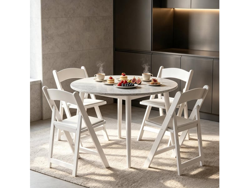  Lot de 4 chaises pliantes blanches en résine, assise rembourrée, pour intérieur et extérieur sans montage  - Conforama E