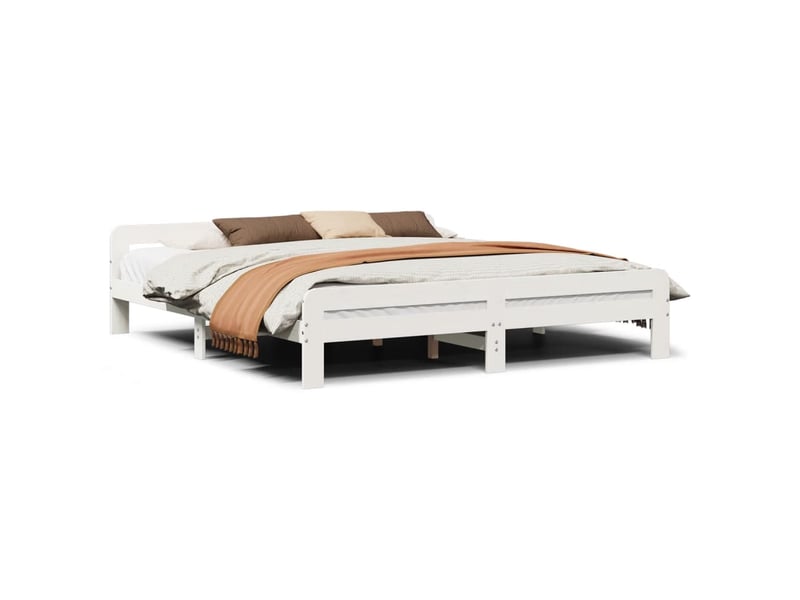  Lit double- lit adulte -  cadre de lit sans matelas blanc 200x200 cm bois massif de pin  - Conforama A