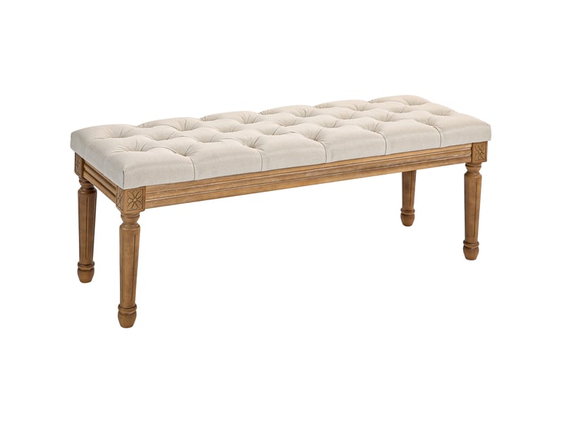  Banquette rembourrée 120 x 41 x 48 cm – blanc crème – style français et pieds en bois  - Conforama A