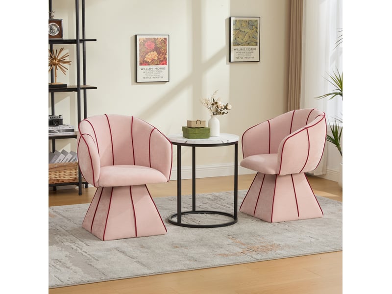  Fauteuil pivotant 56x54x74,5 cm, pour salon, bureau, avec dossier haut ergonomique et accoudoirs larges, rose, chenille  - Conforama D