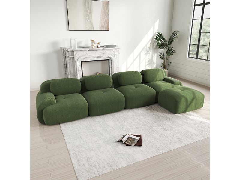  Canapé d'angle, canapé modulable, 4 places, vert, livré monté, sans structure, pour salon, home cinéma, bureau  - Conforama R