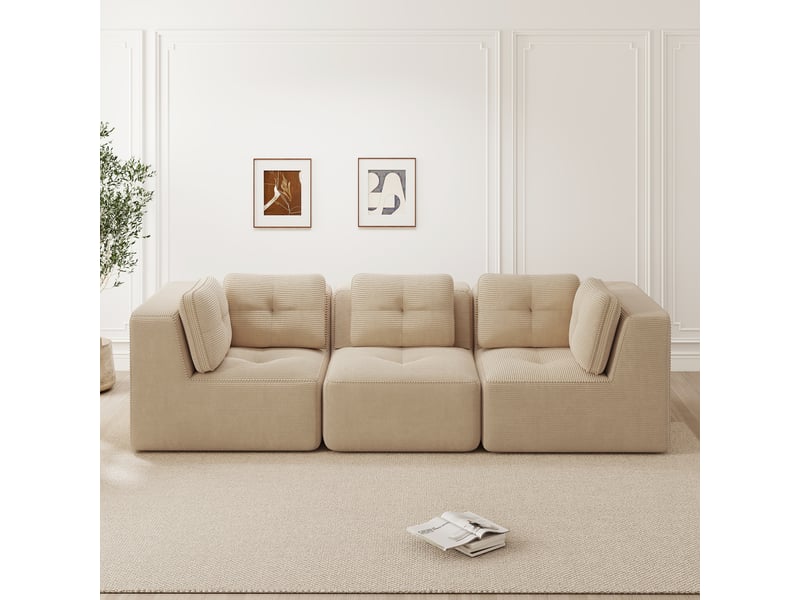 Canapé droit modulable 3 places velours côtelé beige – 297 x 104 x 69 cm Fay Lum - Conforama B