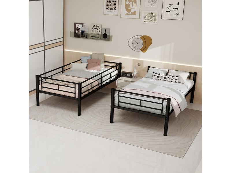  Lit superposé 90x190 cm - lit enfant convertible avec échelle et garde-corps - sans matelas - noir  - Conforama D