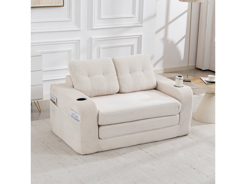  Canapé convertible 2 places en velours côtelé beige 136 cm, canapé lit compact avec assise rembourrée pour petit salon IKSETERA TRADING LTD - Conforama D