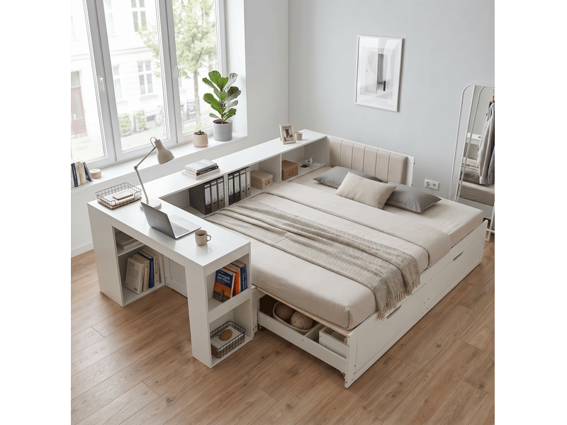  Lit double 180x200 avec bureau et rangements homvra  - Conforama B