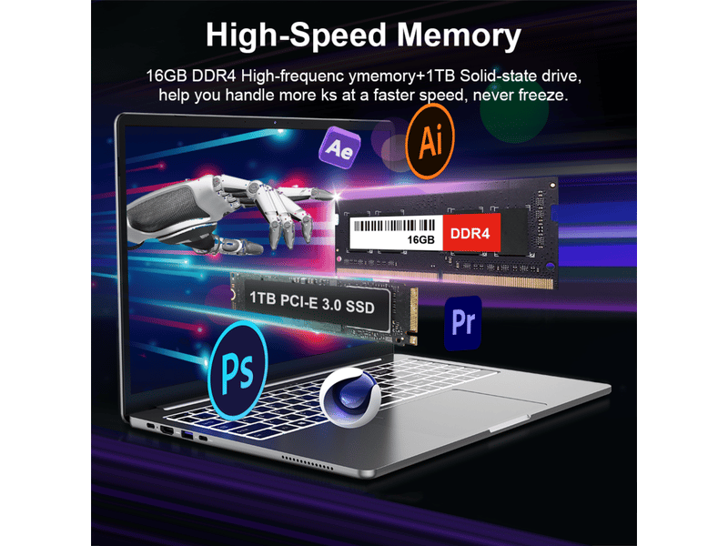  Pc portable ordinateur portable 16 pouces amd ryzen 5 5500u 16go ram 1to ssd windows 11  - Conforama E
