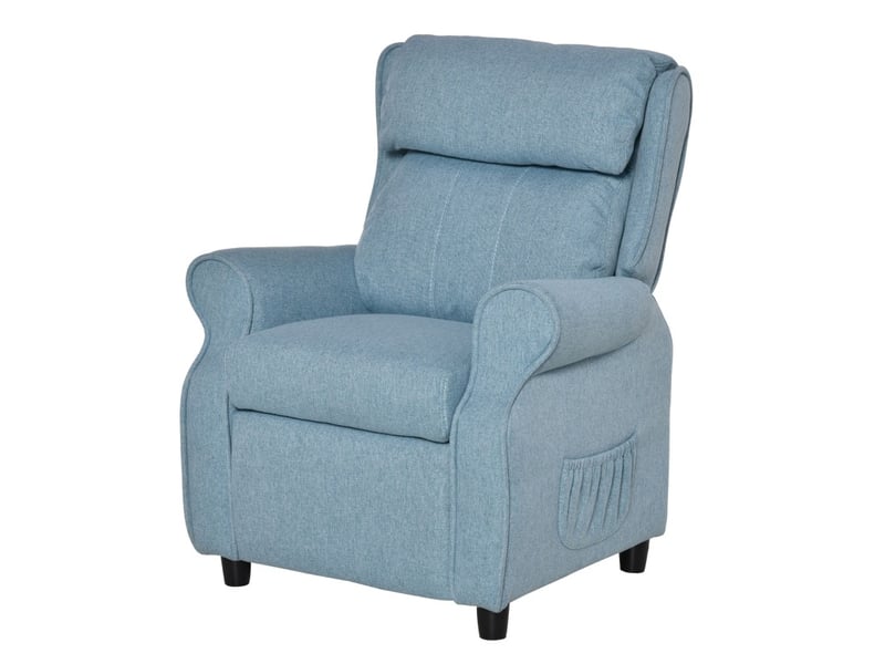 Fauteuil enfant avec repose-pieds et dossier réglables, bleu en lin, convertible en chaise longue, 3 à 5 ans - Conforama A