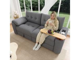 Canapé modulable 3 places, transformable en lit, avec rangement intégré, en tissu bouclette, coloris gris, l207,5 x p80 x h87 cm