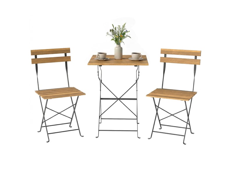  Salon de jardin bistrot 3 pièces table et 2 chaises pliantes bois acacia et métal  - Conforama A