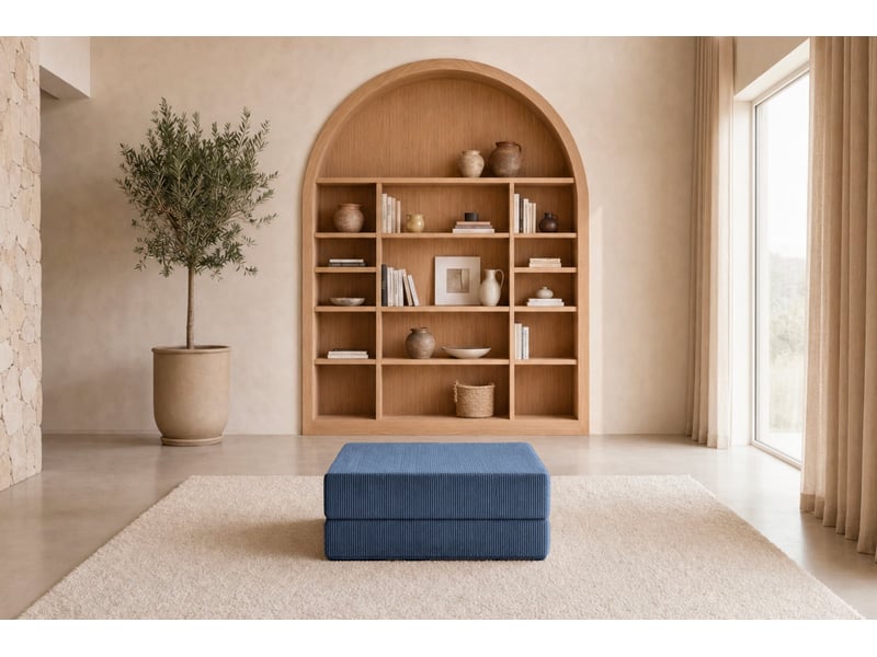  Cosima - pouf en petit velours côtelé bleu foncé 100x80x34  - Conforama D