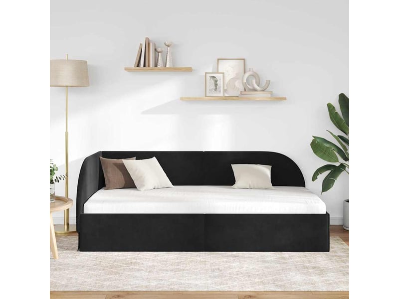  Lit adulte, lit simple, cadre de lit d'angle noir 100cmx200cm velours cf7245  - Conforama C