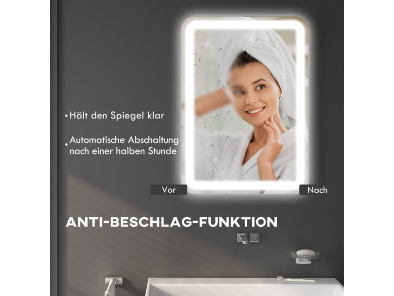  Miroir de salle de bain led 50 x 70 cm – argent – 3 couleurs, antibuée ip44, commande tactile et mémoire  - Conforama E