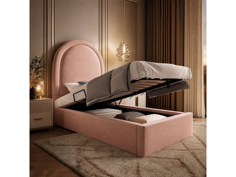 Lit enfant 90 x 200 cm avec rangement hydraulique, rose, velours, pour fille et garçon  - Conforama C