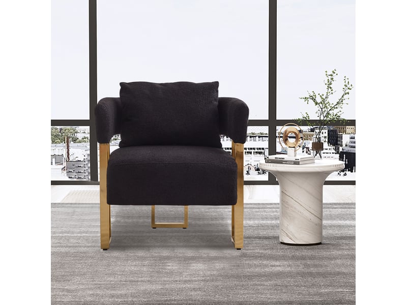  Fauteuil fixe 66x62x68 cm, design moderne, structure métal et bois, assise en velours, canapé 1 place, couleur noir  - Conforama D