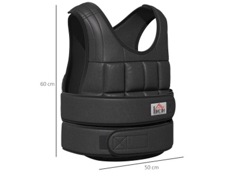  Veste lesté réglable 30 kg noir en tissu oxford, 35 sacs de poids amovibles pour entraînement musculaire  - Conforama C