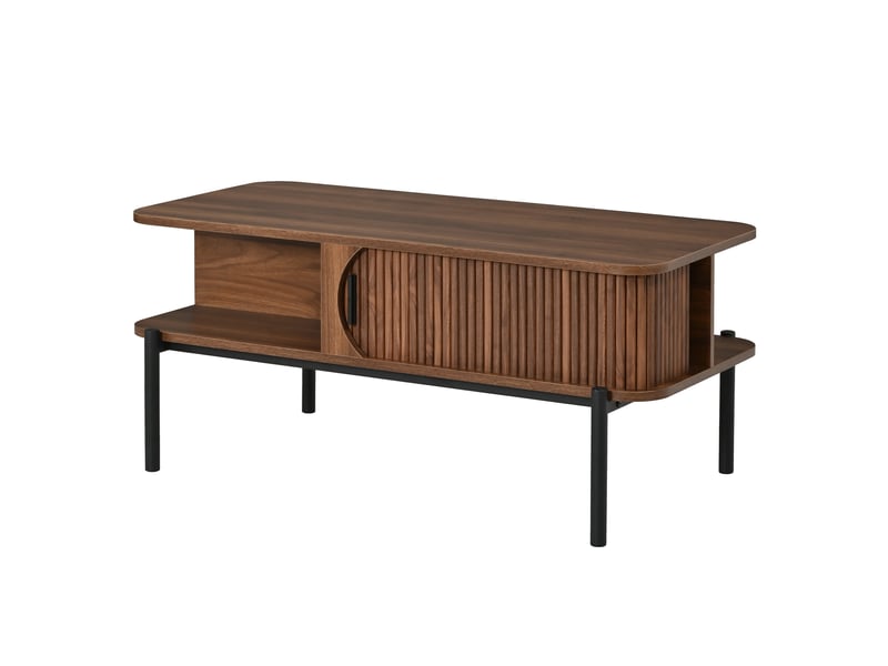 Table basse 100 x 45 x 43 cm avec rangement et portes coulissantes rainurées, plateau mdf, pieds métal noirs, design moderne pour salon, pour aménagement intérieur moderne OPULERANE TRADING LTD - Conforama A